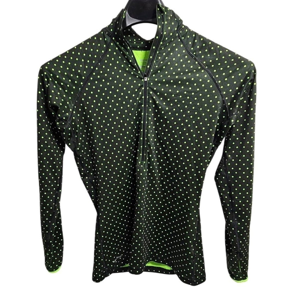 Nike‎ Pro Hyperwarm Womens Polka Dot 1/4 Zip Dri-FIT Top Black Lime L 548751-019